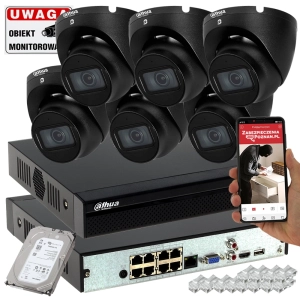 System monitoringu firmy 6 kamer IP Dahua IPC-HDW1530T-0280B-S6-BLACK 5MPx IR30 Mikrofon PoE